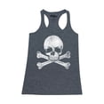 thumbnail image 1 of Shop4Ever Women's Distressed White Skull and Crossbones Racerback Tank Top X-Large Charcoal, 1 of 5