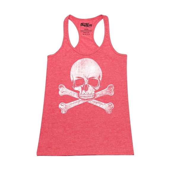 Shop4Ever Women's Distressed White Skull and Crossbones Racerback Tank Top X-Small Red