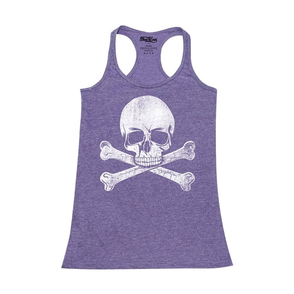 Shop4Ever Women's Distressed White Skull and Crossbones Racerback Tank Top XX-Large Purple