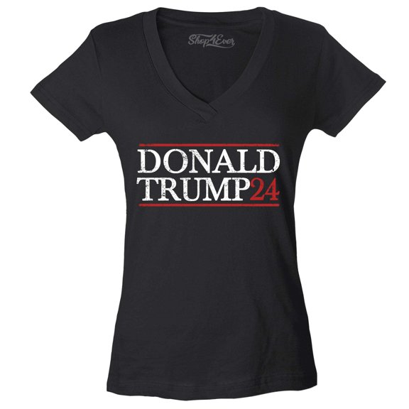 Shop4Ever Women's Donald Trump 2024 Presidential Election Slim Fit V-Neck T-Shirt Large Black