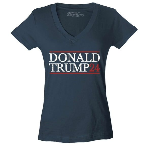 Shop4Ever Women's Donald Trump 2024 Presidential Election Slim Fit V-Neck T-Shirt Medium Charcoal