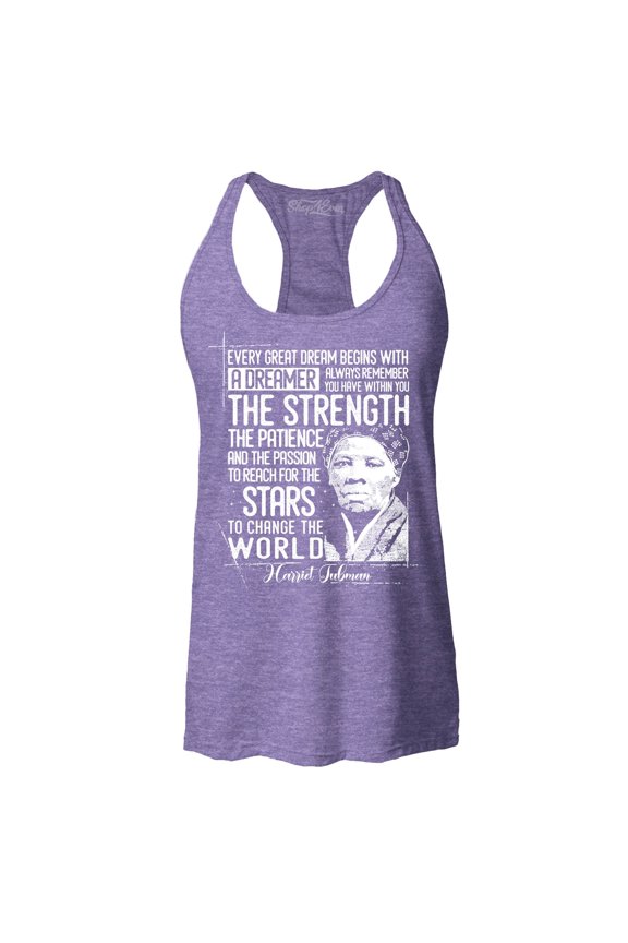 Women's Dreamer Change The World Quote Harriet Tubman Racerback Tank Top Medium Purple