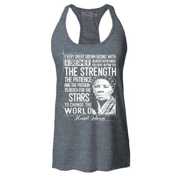 Shop4Ever Women's Dreamer Change The World Quote Harriet Tubman Racerback Tank Top X-Large Charcoal