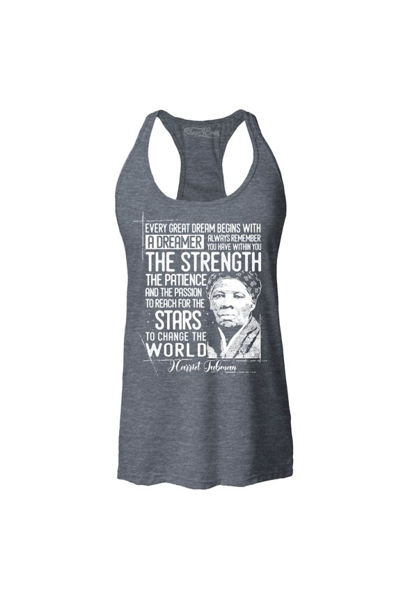 Women's Dreamer Change The World Quote Harriet Tubman Racerback Tank Top X-Large Charcoal