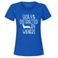 thumbnail image 1 of Shop4Ever Women's Easily Distracted by Wieners Weenie Dog Graphic T-Shirt Medium Royal Blue, 1 of 5