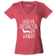 thumbnail image 1 of Shop4Ever Women's Easily Distracted by Wieners Weenie Dog Slim Fit V-Neck T-Shirt Medium Heather Red, 1 of 5