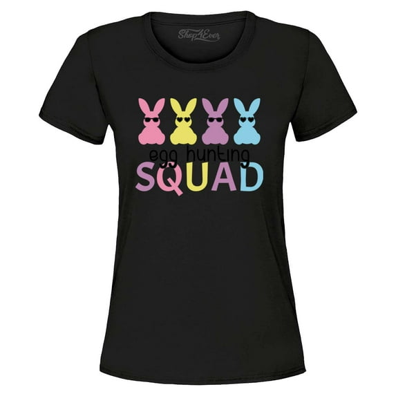 Shop4Ever Women's Easter Bunny Egg Hunting Squad Graphic T-Shirt Large Black