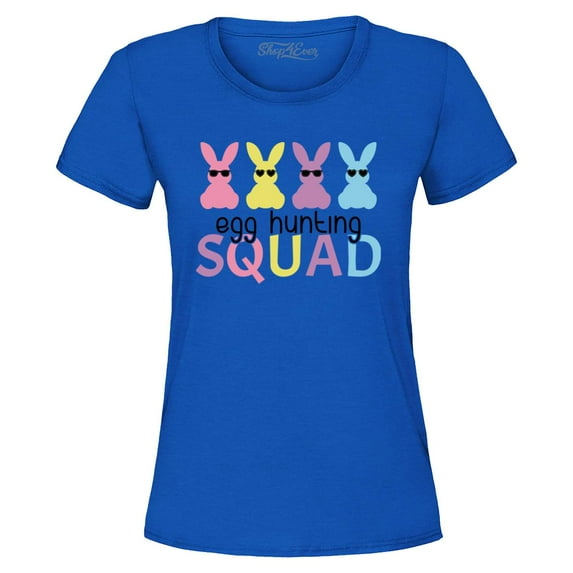 Shop4Ever Women's Easter Bunny Egg Hunting Squad Graphic T-Shirt Large Royal Blue