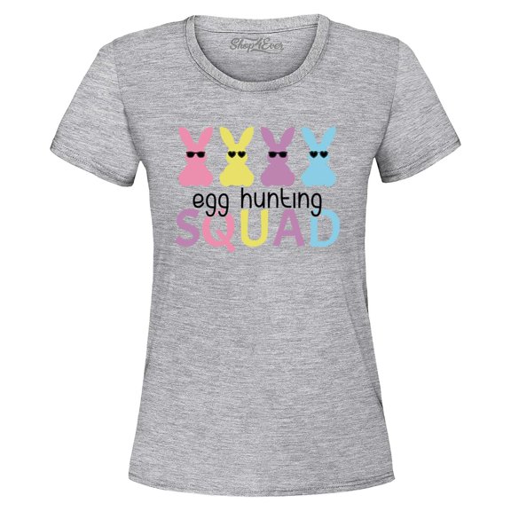 Shop4Ever Women's Easter Bunny Egg Hunting Squad Graphic T-Shirt Large Sports Grey