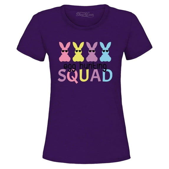 Shop4Ever Women's Easter Bunny Egg Hunting Squad Graphic T-Shirt Small Purple