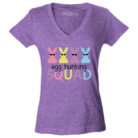 Shop4Ever Women's Easter Bunny Egg Hunting Squad Slim Fit V-Neck T-Shirt Large Heather Purple