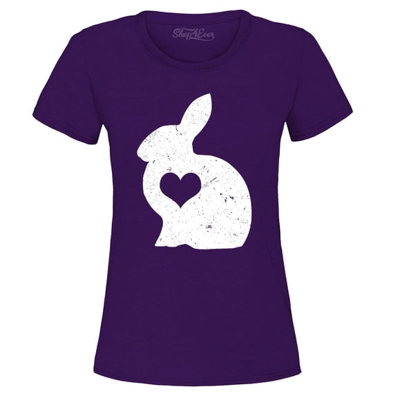 Shop4Ever Women's Easter Bunny Rabbit with Heart Graphic T-Shirt X-Large Purple