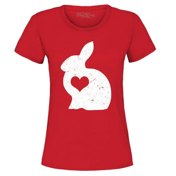 Shop4Ever Women's Easter Bunny Rabbit with Heart Graphic T-Shirt X-Large Red