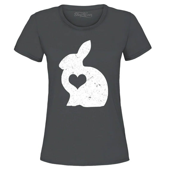 Shop4Ever Women's Easter Bunny Rabbit with Heart Graphic T-Shirt XXX-Large Charcoal