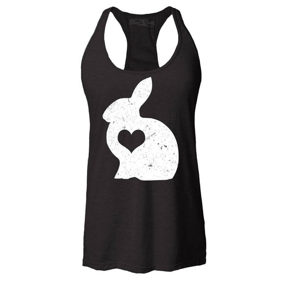 Shop4Ever Women's Easter Bunny Rabbit with Heart Racerback Tank Top Medium Black