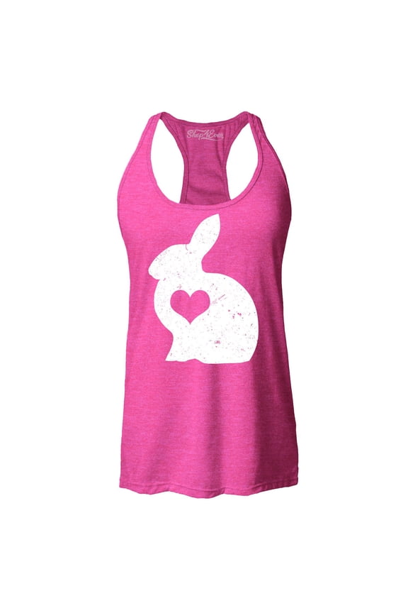 Women's Easter Bunny Rabbit with Heart Racerback Tank Top Small Fuchsia