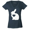 thumbnail image 1 of Shop4Ever Women's Easter Bunny Rabbit with Heart Slim Fit V-Neck T-Shirt Medium Charcoal, 1 of 5
