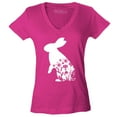 thumbnail image 1 of Shop4Ever Women's Easter Bunny Rabbit with Spring Flowers  Slim Fit V-Neck T-Shirt Small Pink, 1 of 5