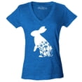 thumbnail image 1 of Shop4Ever Women's Easter Bunny Rabbit with Spring Flowers  Slim Fit V-Neck T-Shirt X-Small Heather Royal Blue, 1 of 5