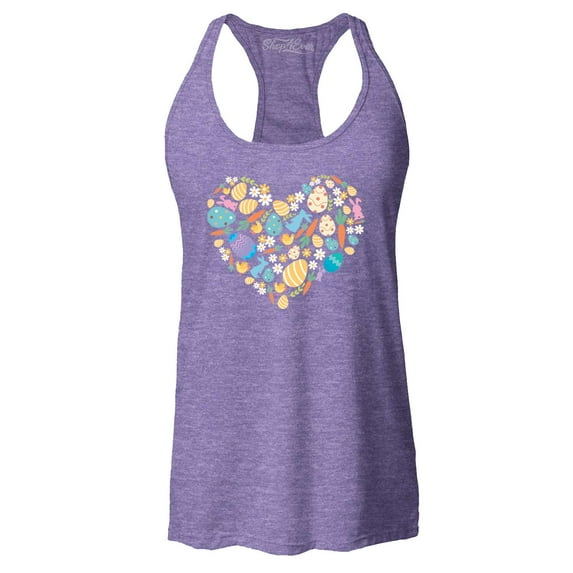 Shop4Ever Women's Easter Heart Bunny Carrot Daisy Spring Cluster Racerback Tank Top Large Purple