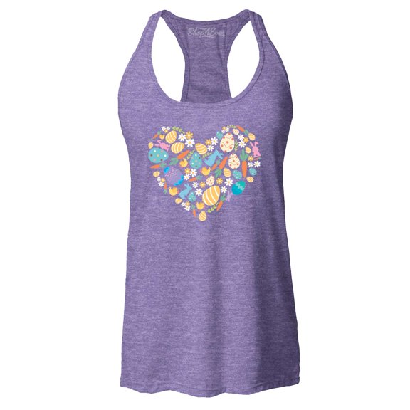 Shop4Ever Women's Easter Heart Bunny Carrot Daisy Spring Cluster Racerback Tank Top Medium Purple