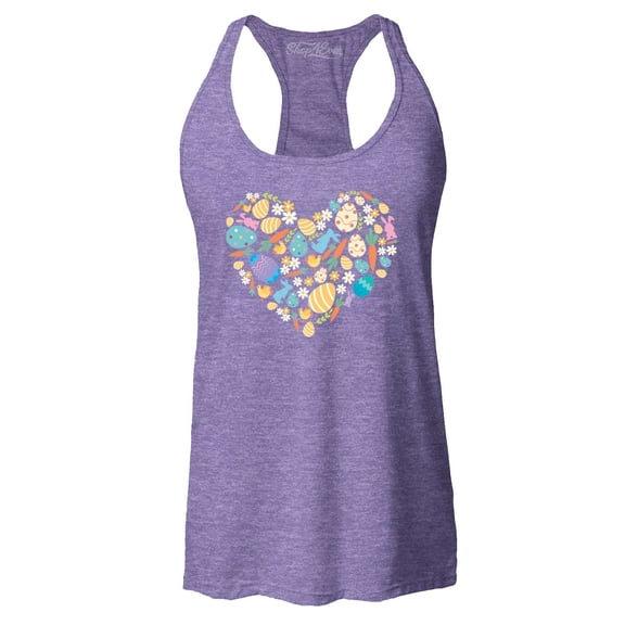 Shop4Ever Women's Easter Heart Bunny Carrot Daisy Spring Cluster Racerback Tank Top X-Large Purple