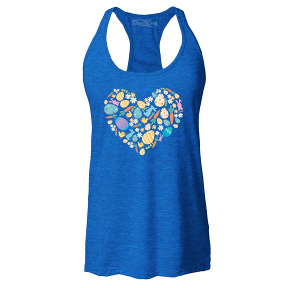 Shop4Ever Women's Easter Heart Bunny Carrot Daisy Spring Cluster Racerback Tank Top X-Large Royal Blue