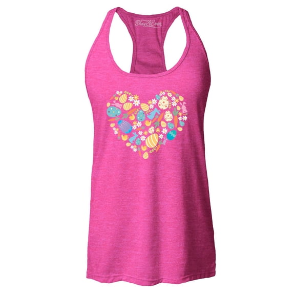 Shop4Ever Women's Easter Heart Bunny Carrot Daisy Spring Cluster Racerback Tank Top XX-Large Fuchsia