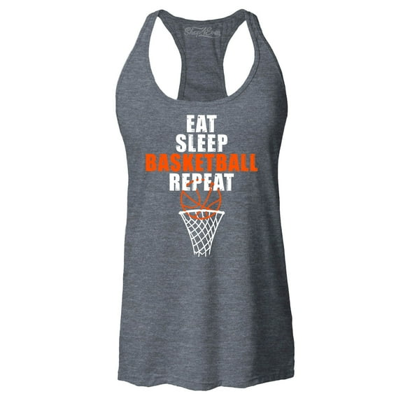 Shop4Ever Women's Eat Sleep Basketball Repeat Racerback Tank Top X-Small Charcoal