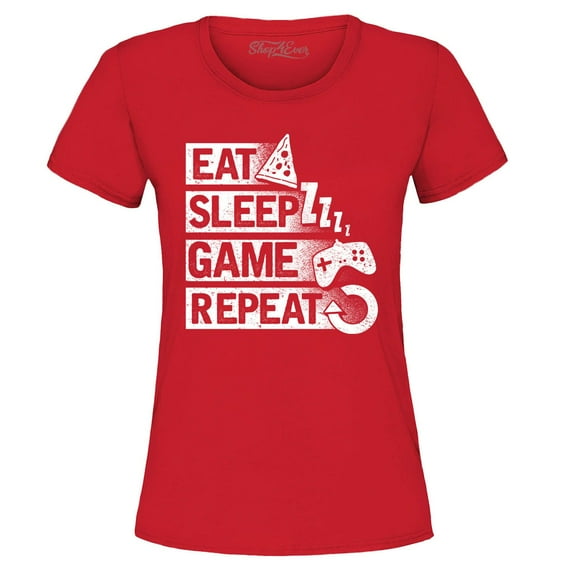Shop4Ever Women's Eat Sleep Game Repeat Graphic T-Shirt Large Red