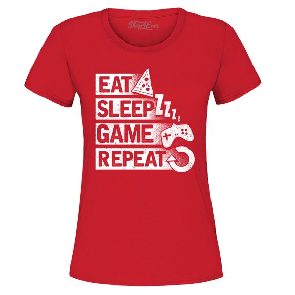Shop4Ever Women's Eat Sleep Game Repeat Graphic T-Shirt Medium Red