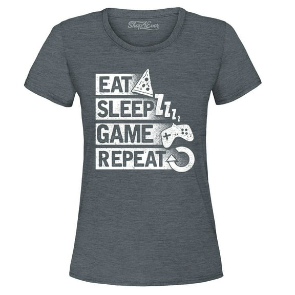 Shop4Ever Women's Eat Sleep Game Repeat Graphic T-Shirt Small Dark Heather