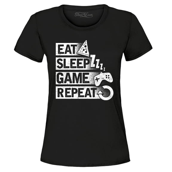 Shop4Ever Women's Eat Sleep Game Repeat Graphic T-Shirt X-Large Black