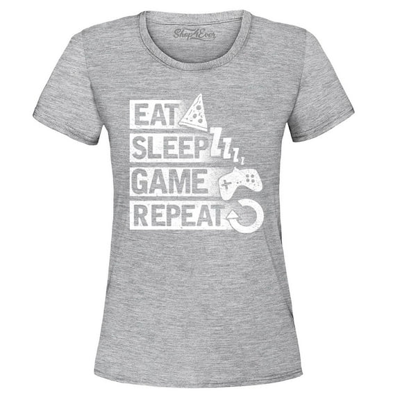 Shop4Ever Women's Eat Sleep Game Repeat Graphic T-Shirt X-Large Sports Grey