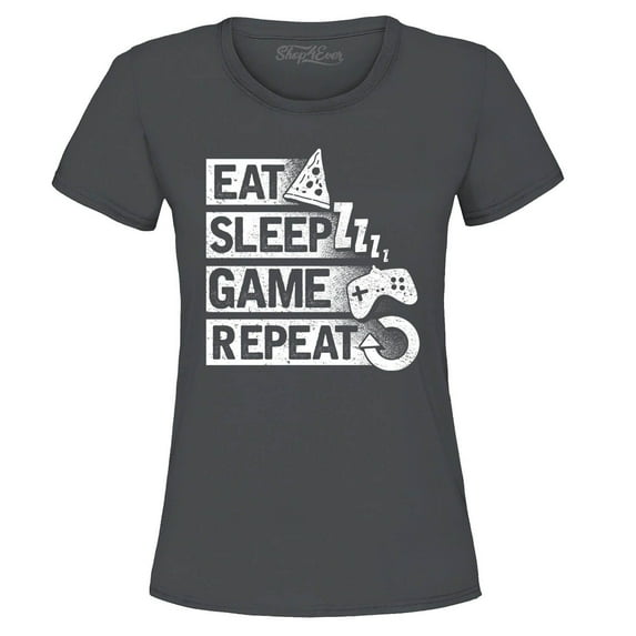 Shop4Ever Women's Eat Sleep Game Repeat Graphic T-Shirt XX-Large Charcoal