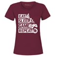 thumbnail image 1 of Shop4Ever Women's Eat Sleep Game Repeat Graphic T-Shirt XX-Large Maroon, 1 of 5