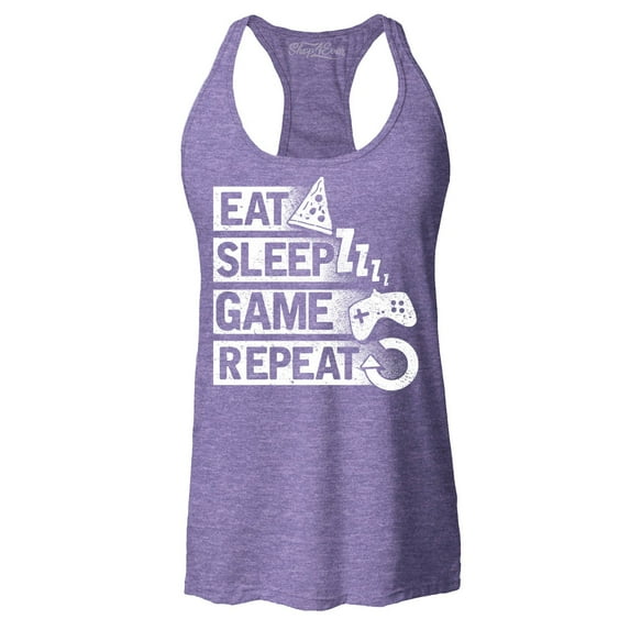 Shop4Ever Women's Eat Sleep Game Repeat Racerback Tank Top Large Purple