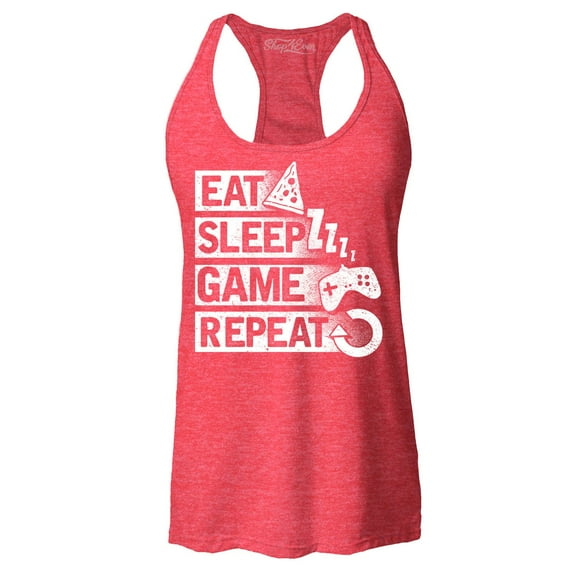 Shop4Ever Women's Eat Sleep Game Repeat Racerback Tank Top Large Red