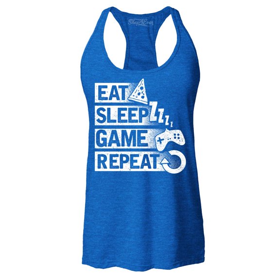 Shop4Ever Women's Eat Sleep Game Repeat Racerback Tank Top Medium Royal Blue