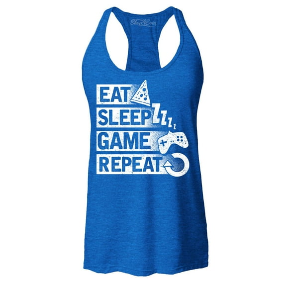 Shop4Ever Women's Eat Sleep Game Repeat Racerback Tank Top Small Royal Blue