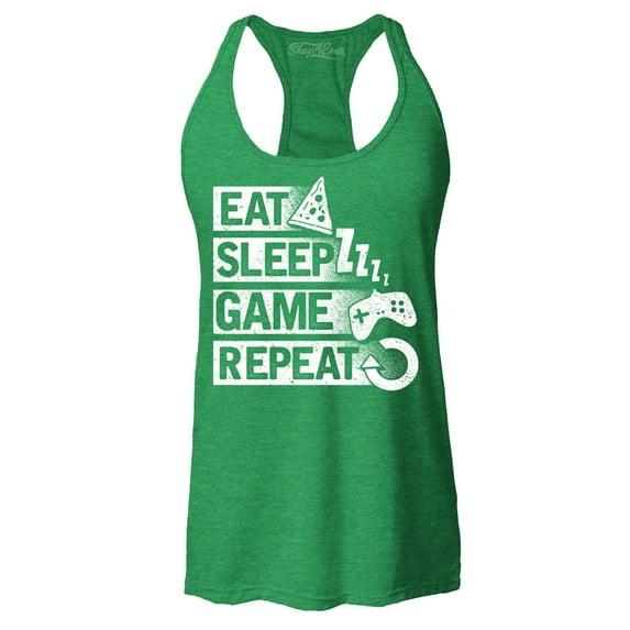 Shop4Ever Women's Eat Sleep Game Repeat Racerback Tank Top XX-Large Kelly Green