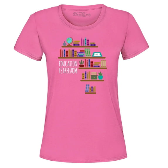 Shop4Ever Women's Education is Freedom African History Books Graphic T-Shirt XX-Large Azalea Pink