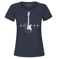 thumbnail image 1 of Shop4Ever Women's Electric Guitar Heartbeat Musician Graphic T-Shirt Large Navy, 1 of 5