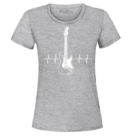 Shop4Ever Women's Electric Guitar Heartbeat Musician Graphic T-Shirt XXX-Large Sports Grey