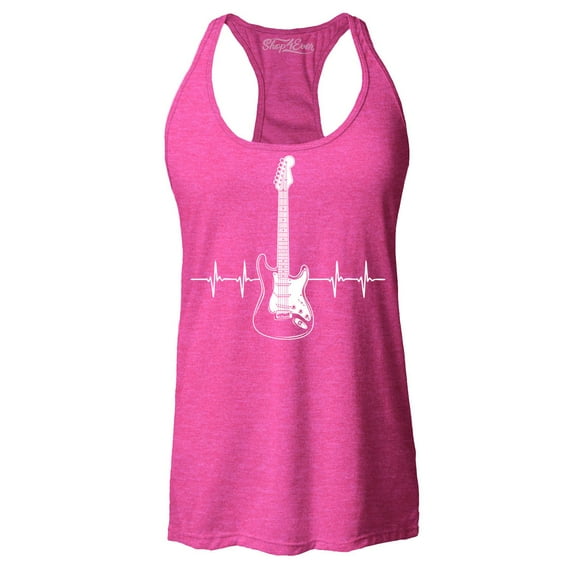 Shop4Ever Women's Electric Guitar Heartbeat Musician Racerback Tank Top Large Fuchsia
