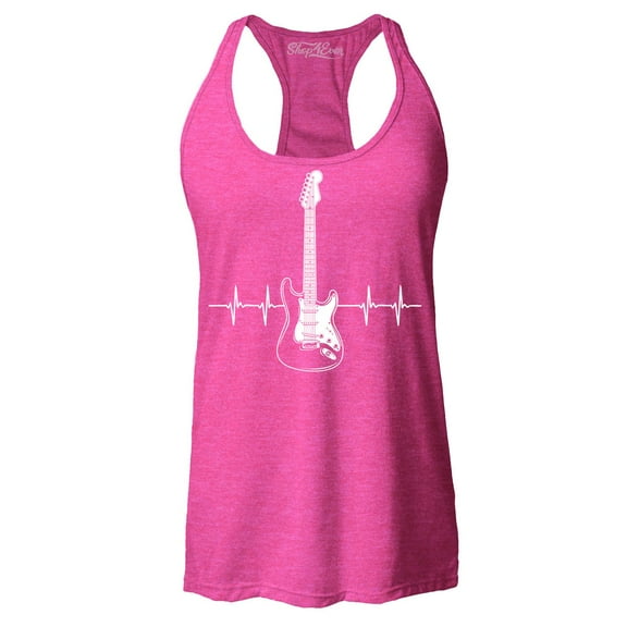 Shop4Ever Women's Electric Guitar Heartbeat Musician Racerback Tank Top Small Fuchsia