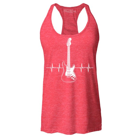 Shop4Ever Women's Electric Guitar Heartbeat Musician Racerback Tank Top Small Red