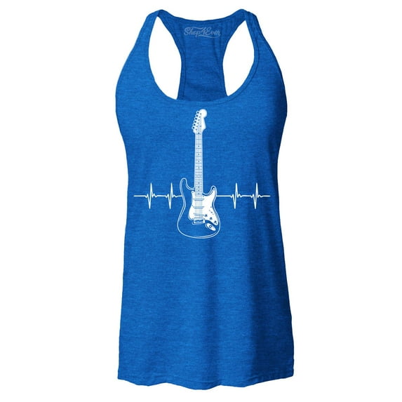 Shop4Ever Women's Electric Guitar Heartbeat Musician Racerback Tank Top X-Large Royal Blue