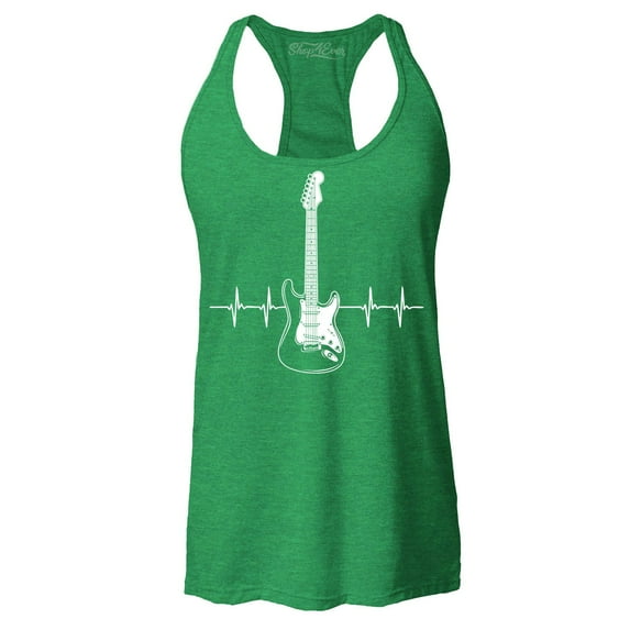 Shop4Ever Women's Electric Guitar Heartbeat Musician Racerback Tank Top XX-Large Kelly Green