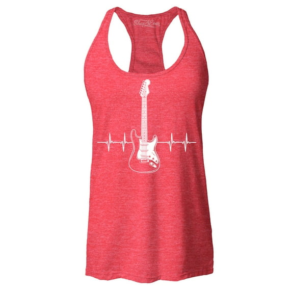 Shop4Ever Women's Electric Guitar Heartbeat Musician Racerback Tank Top XX-Large Red
